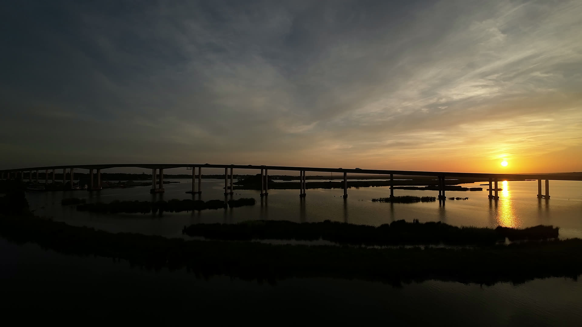 Sunset over the Moss Point riverfront